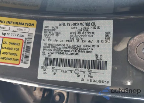 2023 Ford Bronco Sport Big Bend z USA, uszkodzony, nr VIN 3FMCR9B67PRD89606